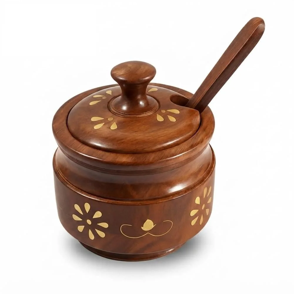 Wooden Sugar Pot, Salt Pot, Spice Pot, Pickle Jar, Jam Jar & Spice Box Multi-Use Wooden Container with Spoon for Kitchen Dining & Storage Pot for Condiments, Herbs, Sauces Wooden Jar Set