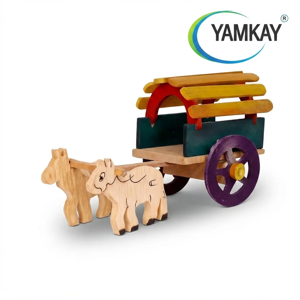 Handmade Bullock Cart Wooden Toy & Traditional Indian Village Decor, Handcrafted Rural Farm Cart Model with Bullock Figurines, Rustic Ethnic Home Décor, Kids Pretend Play & Collectible Gift