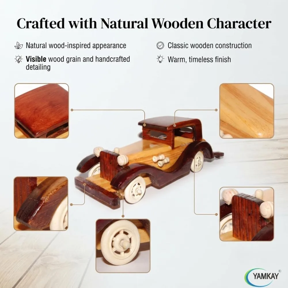 Wooden Vintage Classic Vehicle Car – Small Retro Model for Home Decoration & Kids Playing Toy – Handcrafted Wooden Vintage Car, Ideal for Display, Collectibles & Gifts – Pack of 1