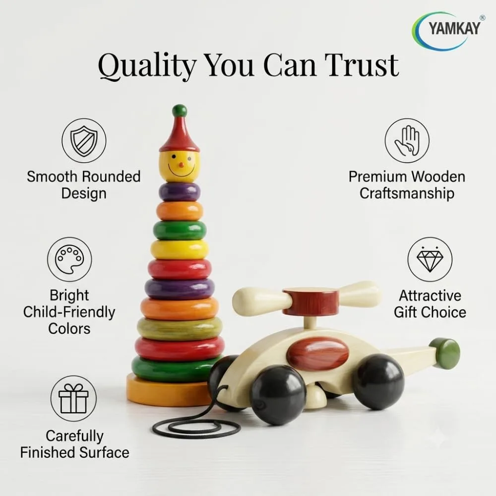 Wooden Toddler Toy Collection Non Toxic Wooden Stacking Rings Toy for Kids Helicopter and Stacking Ring Set - Combo Pack 1 Set
