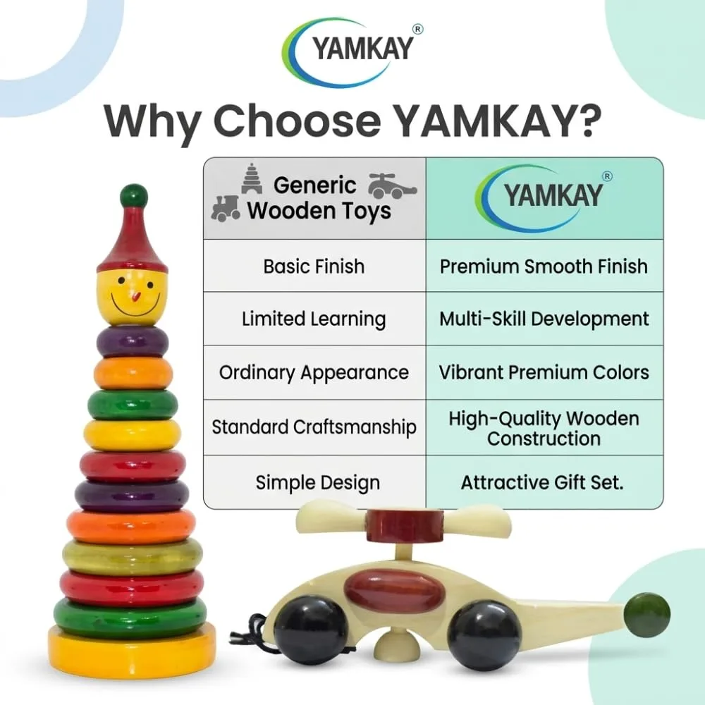 Wooden Toddler Toy Collection Non Toxic Wooden Stacking Rings Toy for Kids Helicopter and Stacking Ring Set - Combo Pack 1 Set