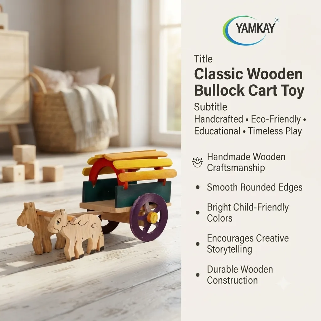 Handmade Bullock Cart Wooden Toy & Traditional Indian Village Decor, Handcrafted Rural Farm Cart Model with Bullock Figurines, Rustic Ethnic Home Décor, Kids Pretend Play & Collectible Gift