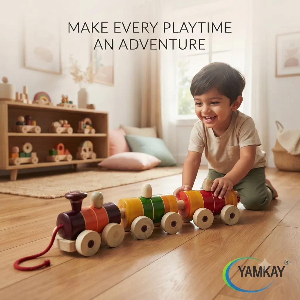 Wooden Pull Train Toy for Kids, Traditional Wooden Toy Train with Pull-Along Design, Colourful Educational Activity Toy for Boys & Girls, Screen-Free Indoor Play Toy, Gift for Children