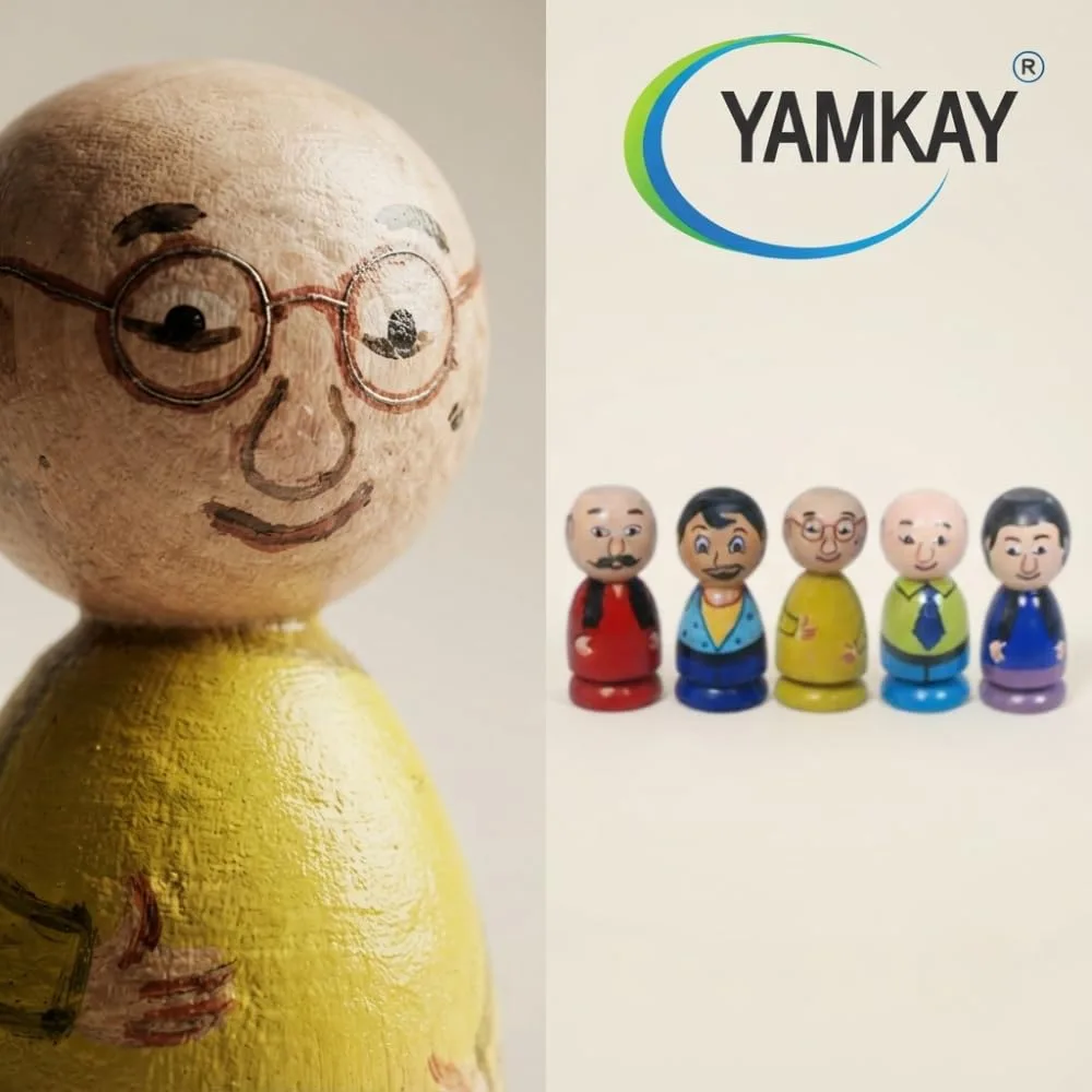 Wooden Motu Patlu Family Peg Dolls – Beautifully Crafted Children’s Cartoon Set – 5 Pcs (Color May Vary) – Ideal for Playtime, Collectibles & Gift – Fun and Educational Toy for Kids