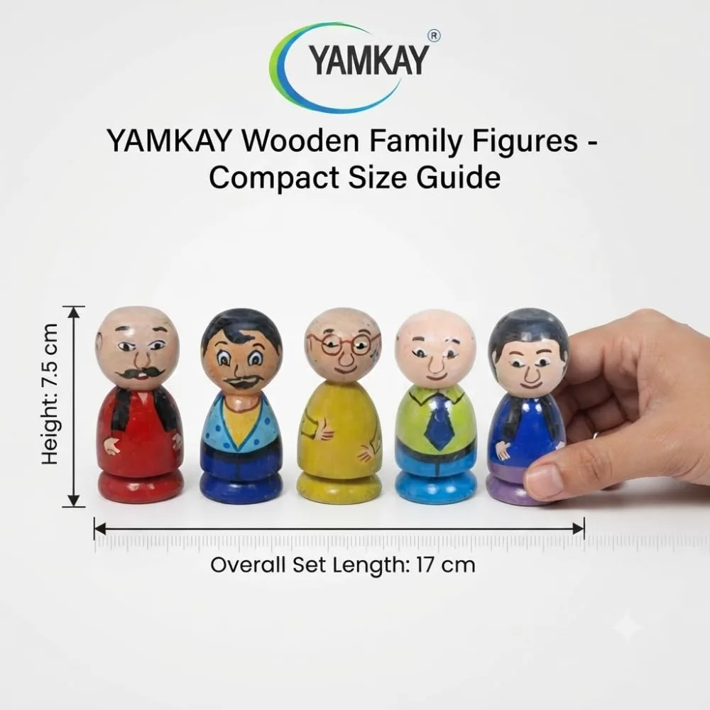 Wooden Motu Patlu Family Peg Dolls – Beautifully Crafted Children’s Cartoon Set – 5 Pcs (Color May Vary) – Ideal for Playtime, Collectibles & Gift – Fun and Educational Toy for Kids