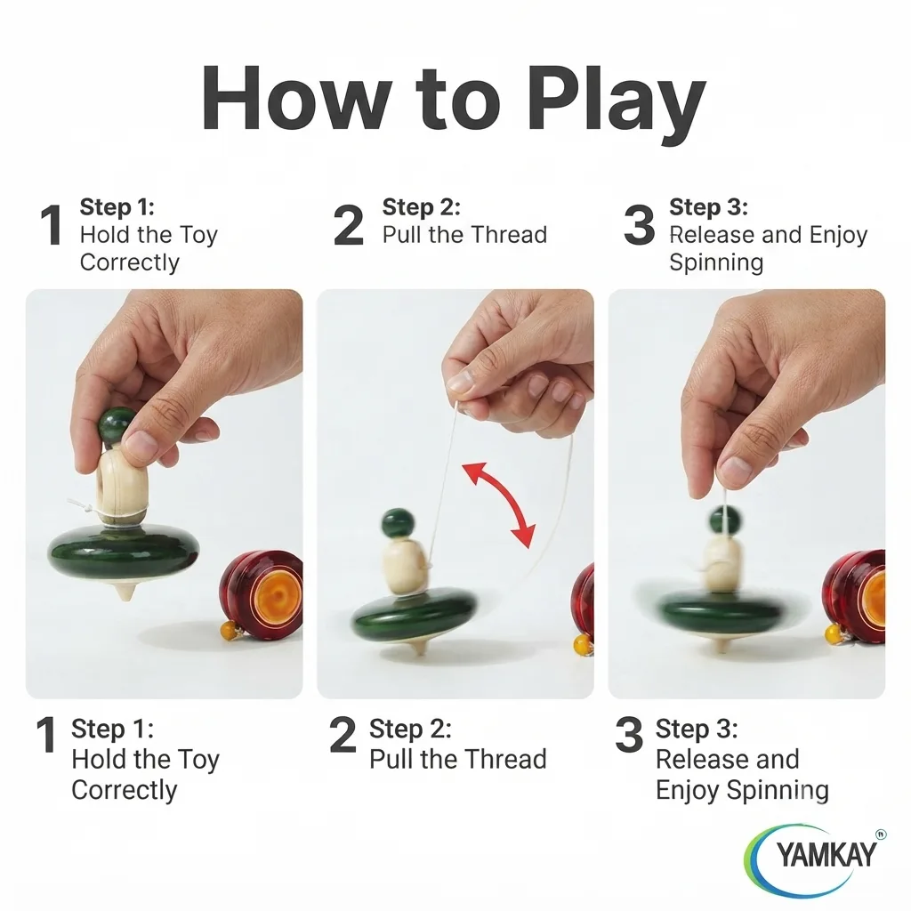 Flat Spinning Toy with Thread Pulling & Wooden Yo-Yo, Traditional Wooden Spinner Toy for Kids, Hand-Eye Coordination & Skill Development Toy, Screen-Free Fun Activity Gift