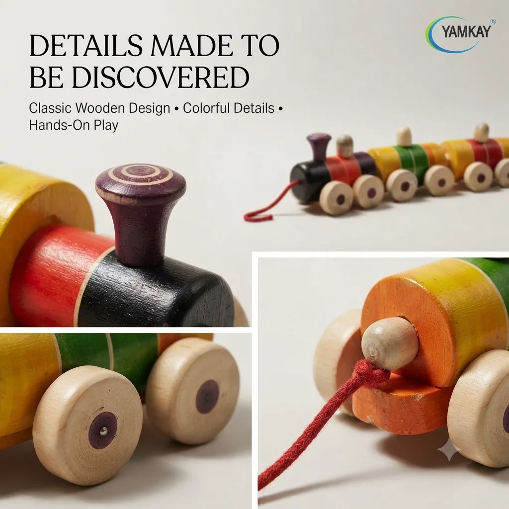 Wooden Pull Train Toy for Kids, Traditional Wooden Toy Train with Pull-Along Design, Colourful Educational Activity Toy for Boys & Girls, Screen-Free Indoor Play Toy, Gift for Children