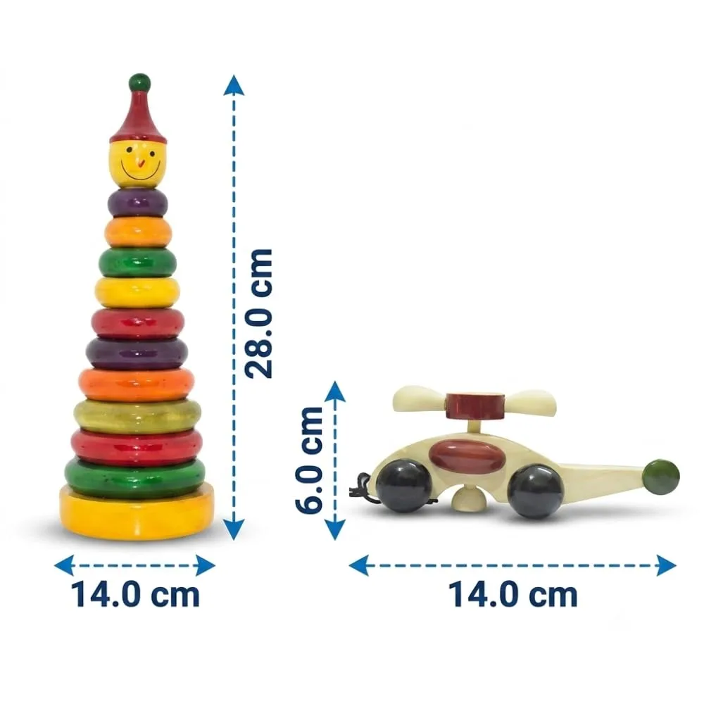 Wooden Toddler Toy Collection Non Toxic Wooden Stacking Rings Toy for Kids Helicopter and Stacking Ring Set - Combo Pack 1 Set