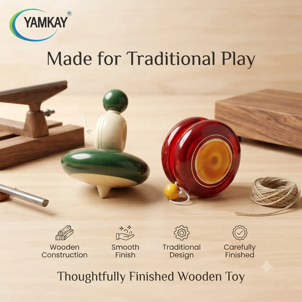 Flat Spinning Toy with Thread Pulling & Wooden Yo-Yo, Traditional Wooden Spinner Toy for Kids, Hand-Eye Coordination & Skill Development Toy, Screen-Free Fun Activity Gift