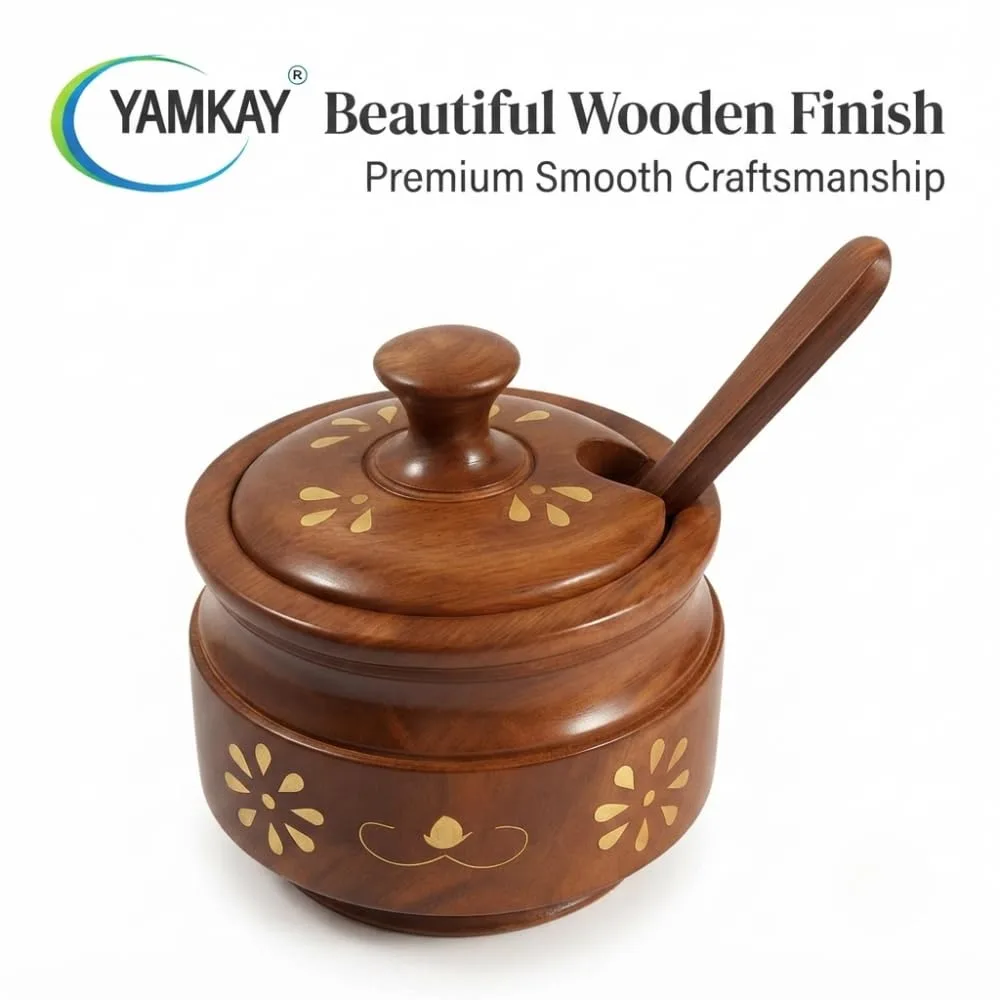 Wooden Sugar Pot, Salt Pot, Spice Pot, Pickle Jar, Jam Jar & Spice Box Multi-Use Wooden Container with Spoon for Kitchen Dining & Storage Pot for Condiments, Herbs, Sauces Wooden Jar Set