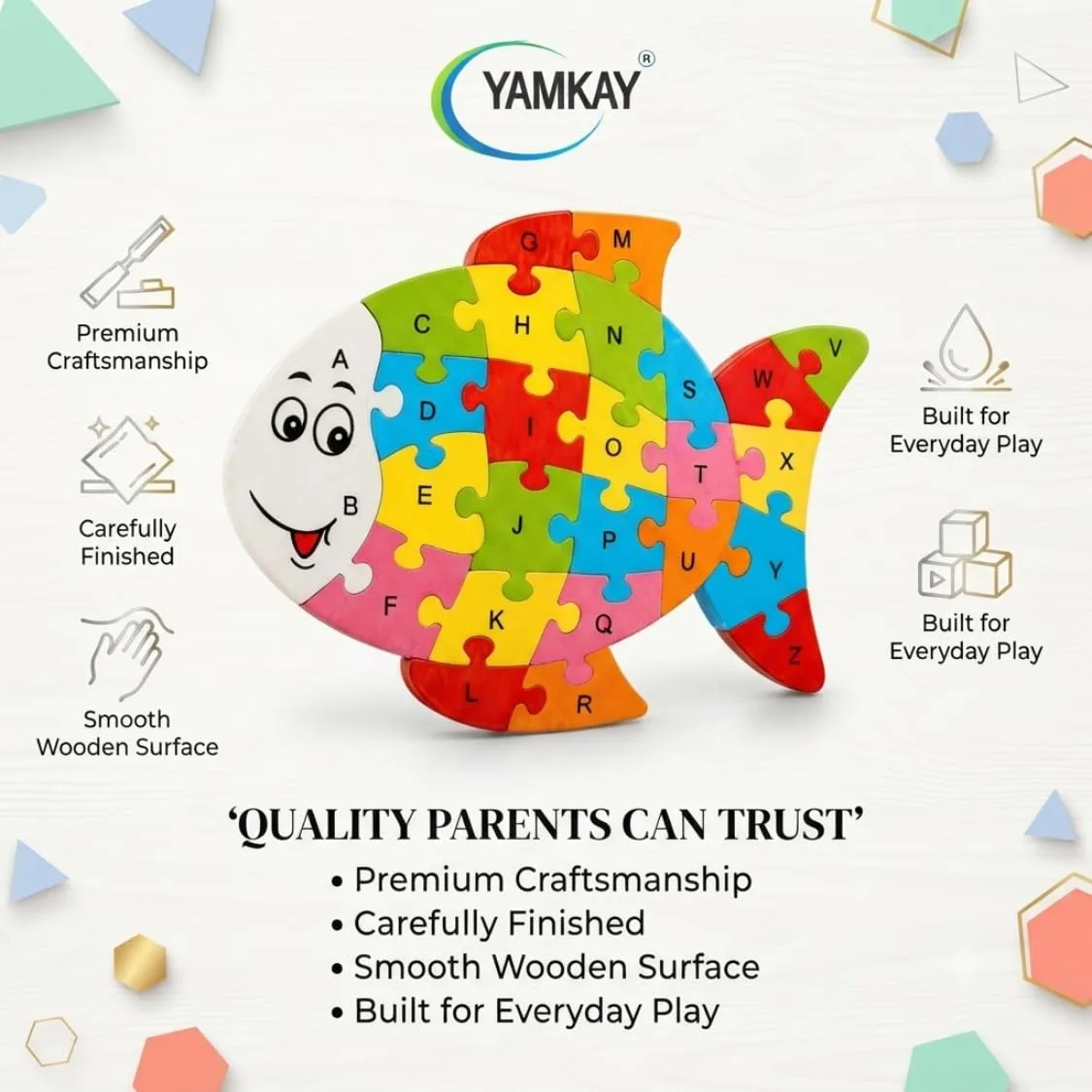 Wooden Shaped Colored Fish Puzzle for Kids to Learn Letters and Numbers Brain Games for Children with Easy Learning Numbers, Early Educational Learning