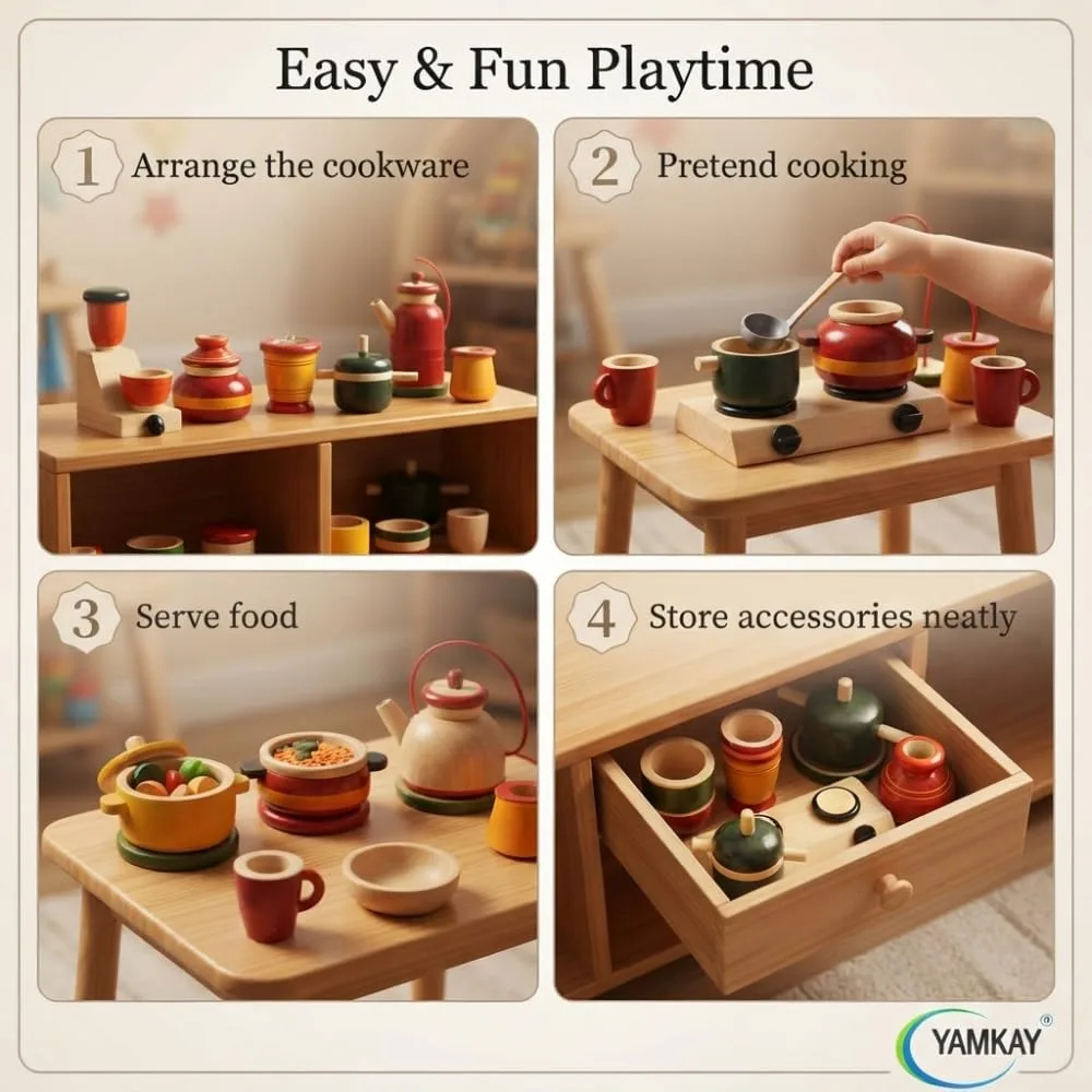 Wooden Gas Kitchen Set for Kids, Traditional Wooden Gas Stove Toy for Girls Safe, Non-Toxic Pretend Play Kitchen Set for Toddlers, Fun Educational Toy, Creative Play for Kids, Pack of 1