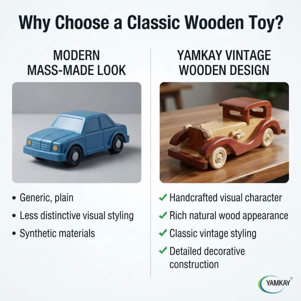 Wooden Vintage Classic Vehicle Car – Small Retro Model for Home Decoration & Kids Playing Toy – Handcrafted Wooden Vintage Car, Ideal for Display, Collectibles & Gifts – Pack of 1