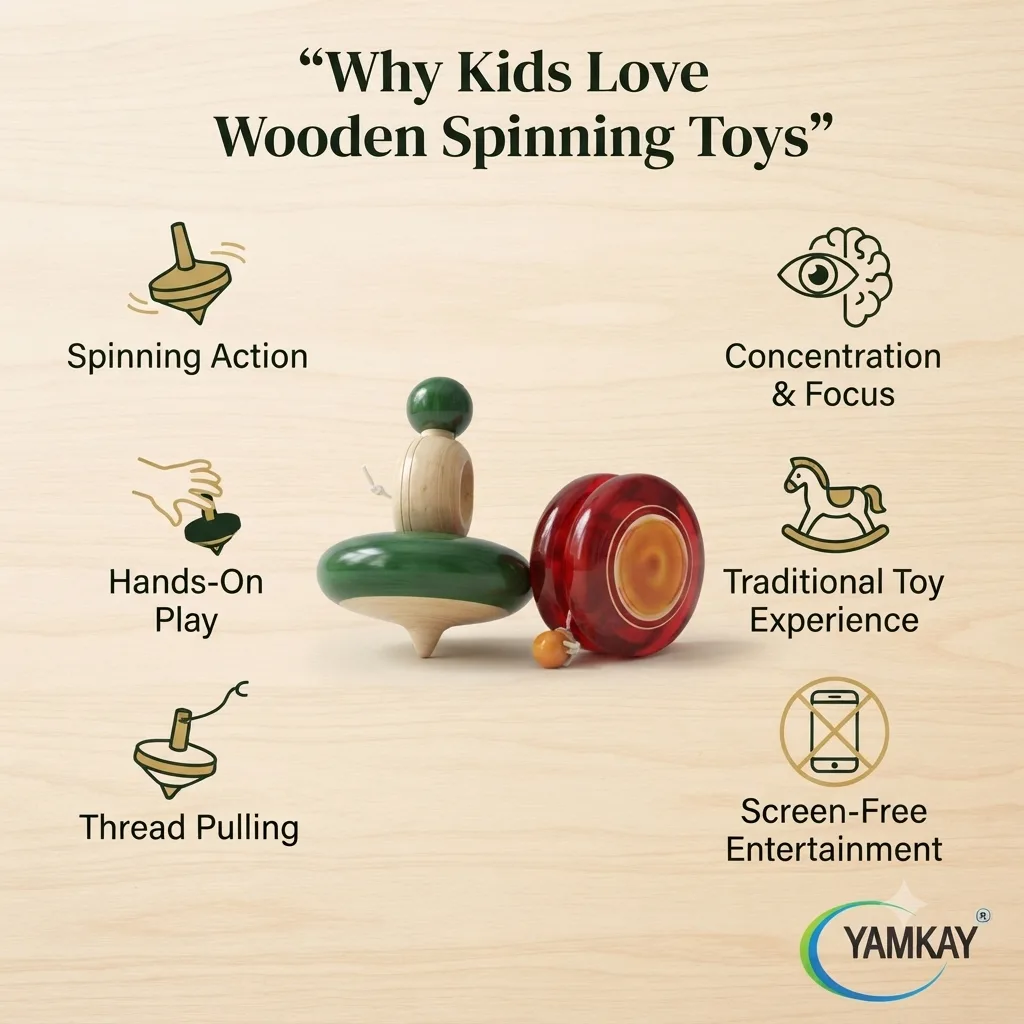 Flat Spinning Toy with Thread Pulling & Wooden Yo-Yo, Traditional Wooden Spinner Toy for Kids, Hand-Eye Coordination & Skill Development Toy, Screen-Free Fun Activity Gift