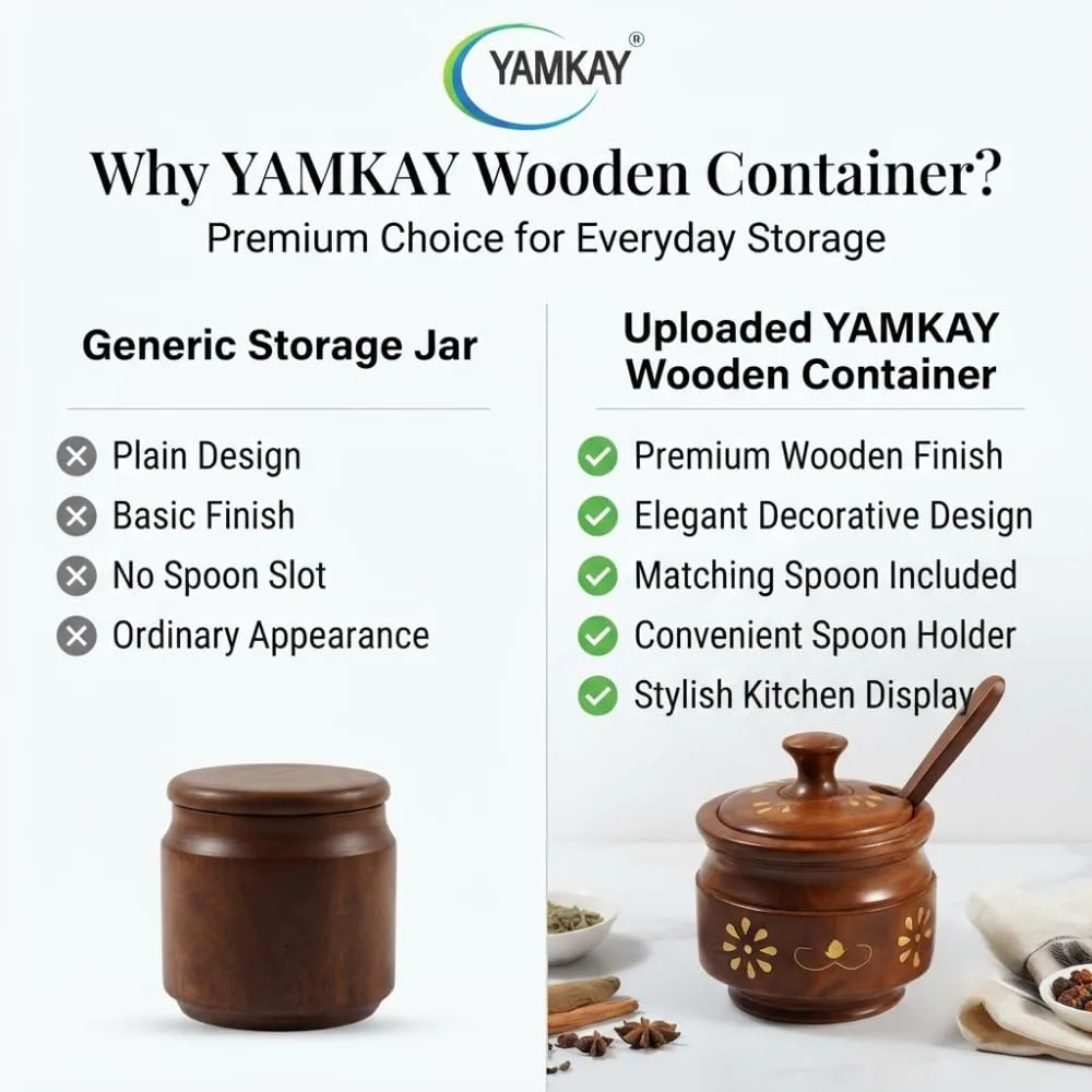 Wooden Sugar Pot, Salt Pot, Spice Pot, Pickle Jar, Jam Jar & Spice Box Multi-Use Wooden Container with Spoon for Kitchen Dining & Storage Pot for Condiments, Herbs, Sauces Wooden Jar Set