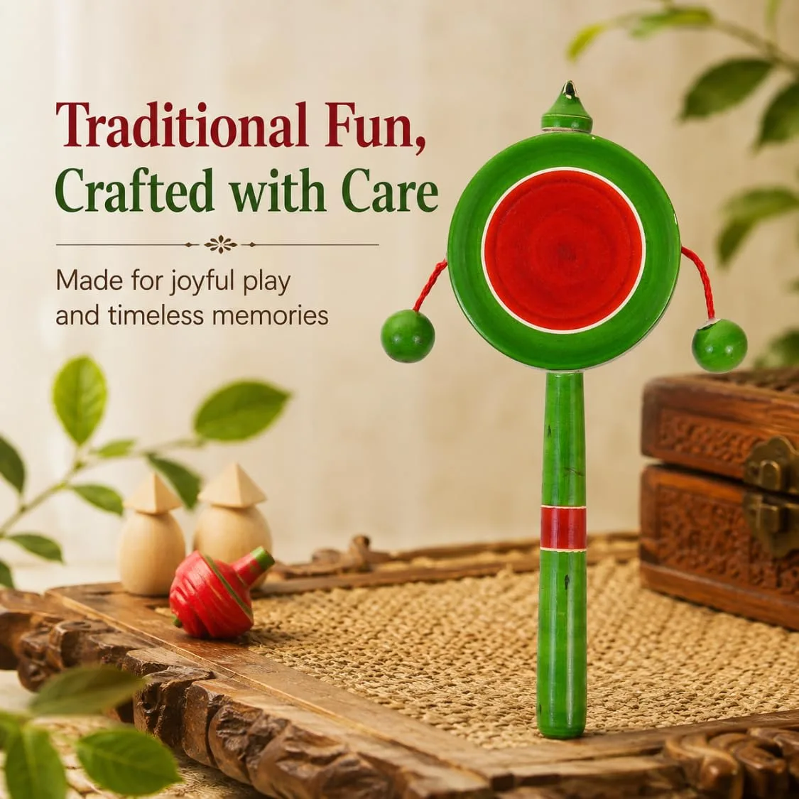 Wooden Plate Rattle Toy for Kids, Traditional Wooden Sound Rattle, Lightweight Handheld Musical Toy for Children, Interactive Sensory Play Toy, Classic Wooden Toy for Home and Gifting