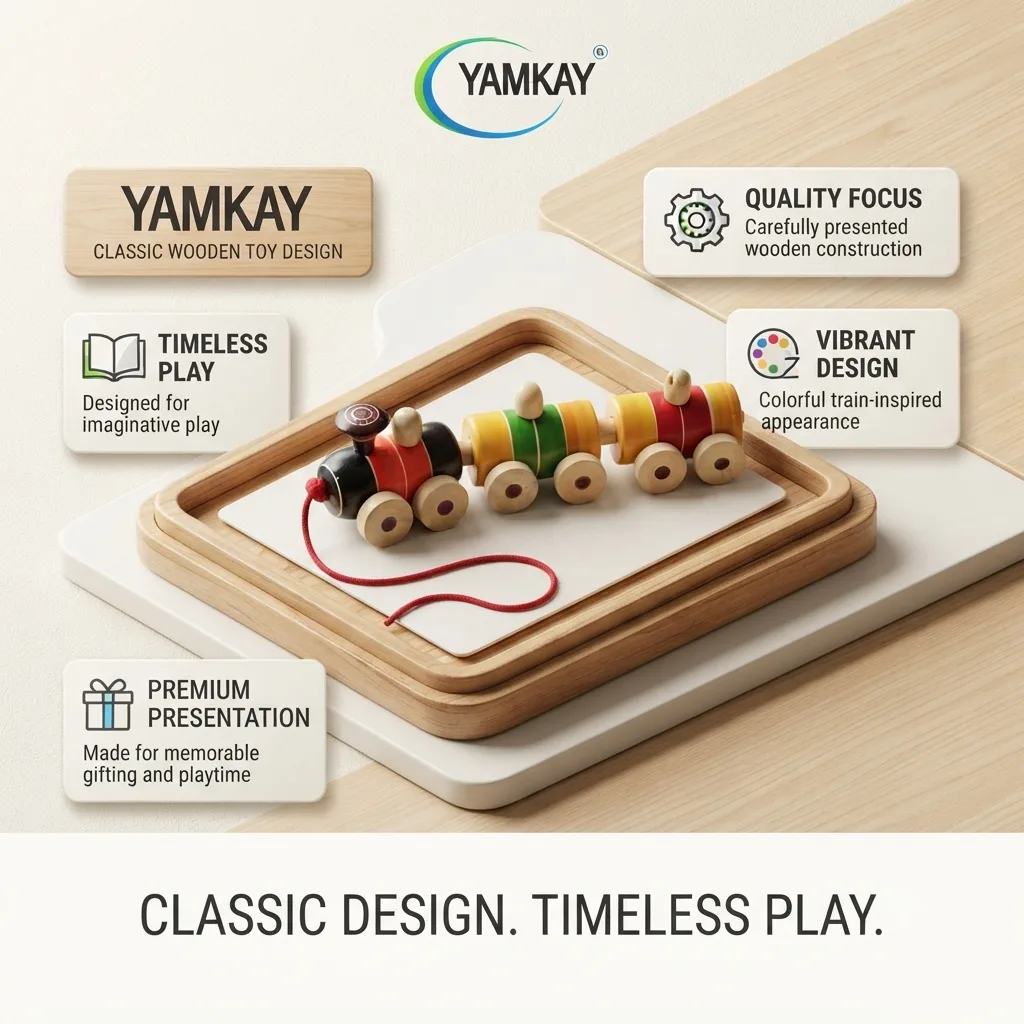 Wooden Pull Train Toy for Kids, Traditional Wooden Toy Train with Pull-Along Design, Colourful Educational Activity Toy for Boys & Girls, Screen-Free Indoor Play Toy, Gift for Children