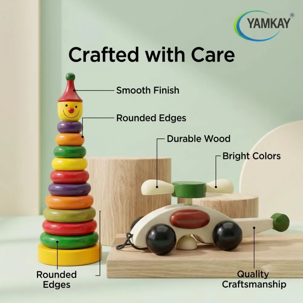 Wooden Toddler Toy Collection Non Toxic Wooden Stacking Rings Toy for Kids Helicopter and Stacking Ring Set - Combo Pack 1 Set