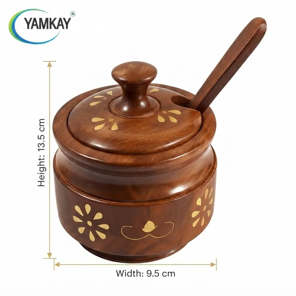 Wooden Sugar Pot, Salt Pot, Spice Pot, Pickle Jar, Jam Jar & Spice Box Multi-Use Wooden Container with Spoon for Kitchen Dining & Storage Pot for Condiments, Herbs, Sauces Wooden Jar Set