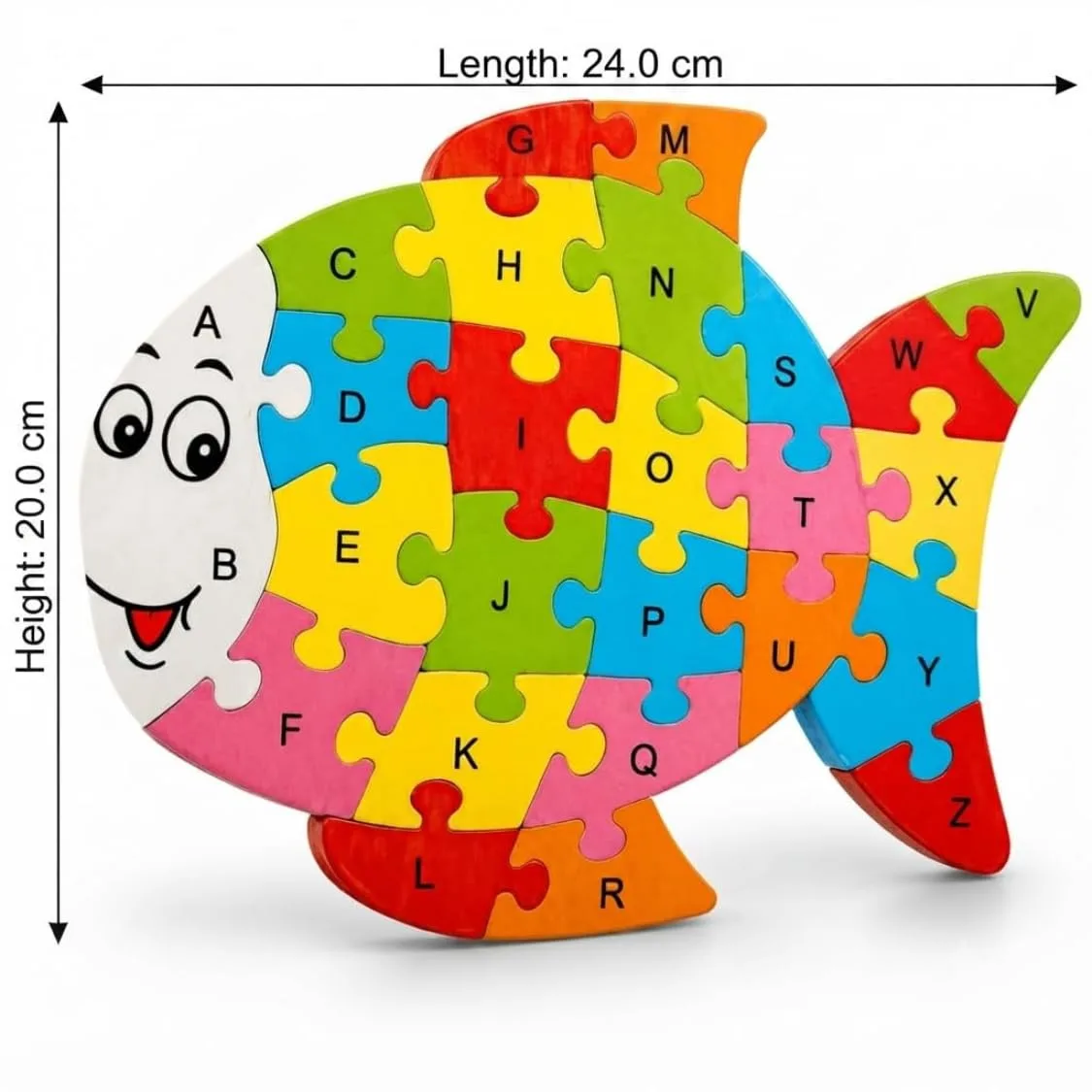 Wooden Shaped Colored Fish Puzzle for Kids to Learn Letters and Numbers Brain Games for Children with Easy Learning Numbers, Early Educational Learning