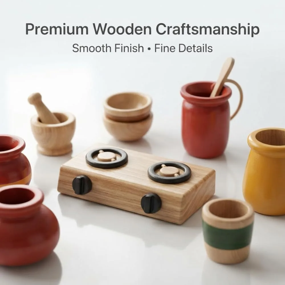 Wooden Gas Kitchen Set for Kids, Traditional Wooden Gas Stove Toy for Girls Safe, Non-Toxic Pretend Play Kitchen Set for Toddlers, Fun Educational Toy, Creative Play for Kids, Pack of 1
