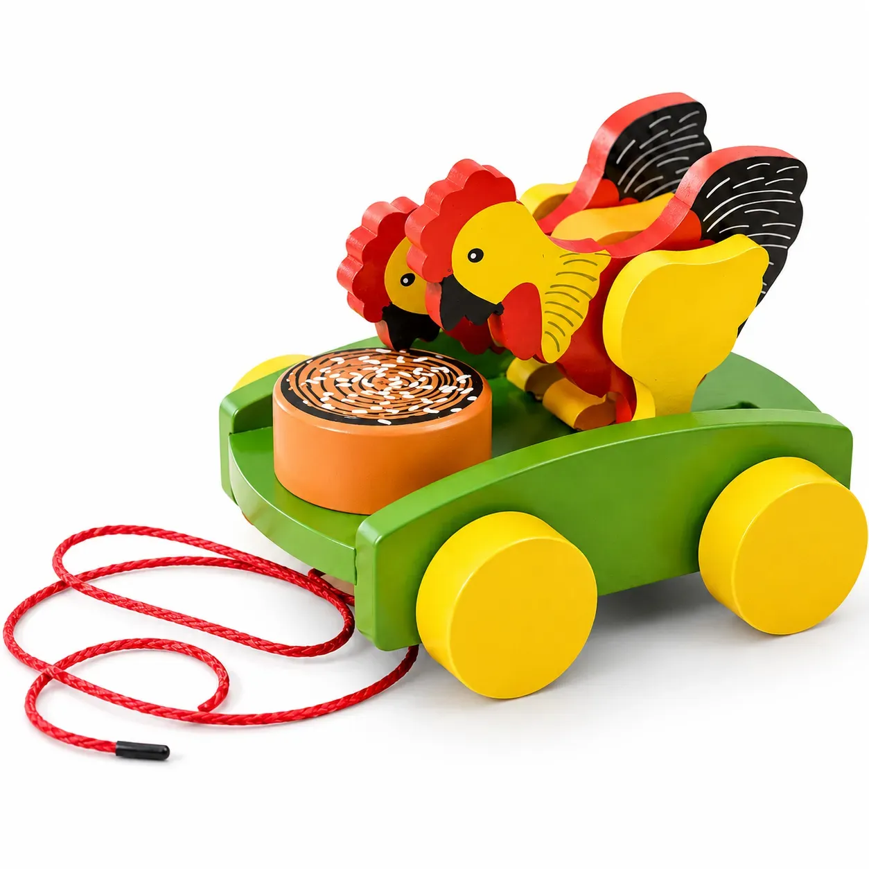 Wooden Chicken Pull Along Toy for Kids 12 Months & Above - Multicolor Infant & Toddler Preschool Toy with Attached String, Encourages Walking, Motor Skills, Safe Early Walking Vehicle- 1