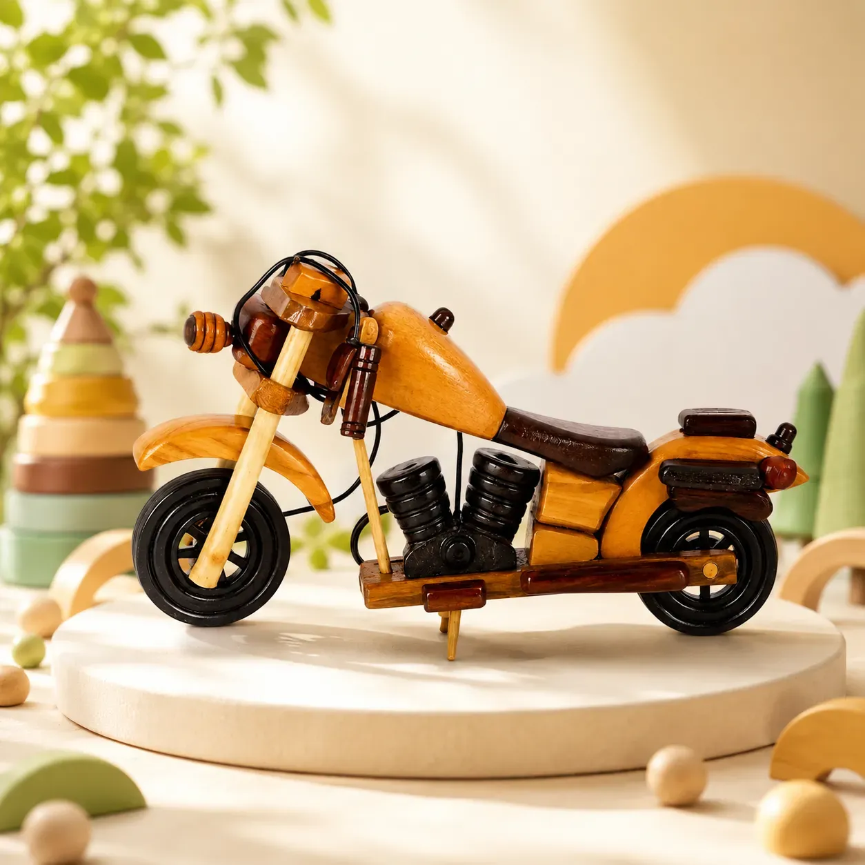 Wooden Royal Enfield Bike with Side Stand Handcrafted Decorative Model for Bike Enthusiasts, Unique Home Decor, Craftsmanship, for Motorcycle Lovers Brown