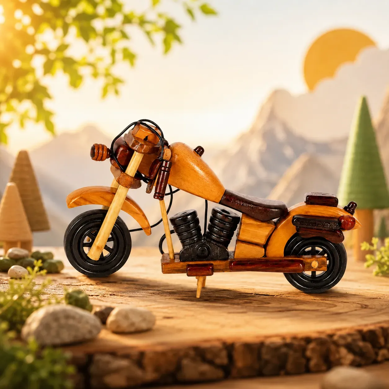 Wooden Royal Enfield Bike with Side Stand Handcrafted Decorative Model for Bike Enthusiasts, Unique Home Decor, Craftsmanship, for Motorcycle Lovers Brown