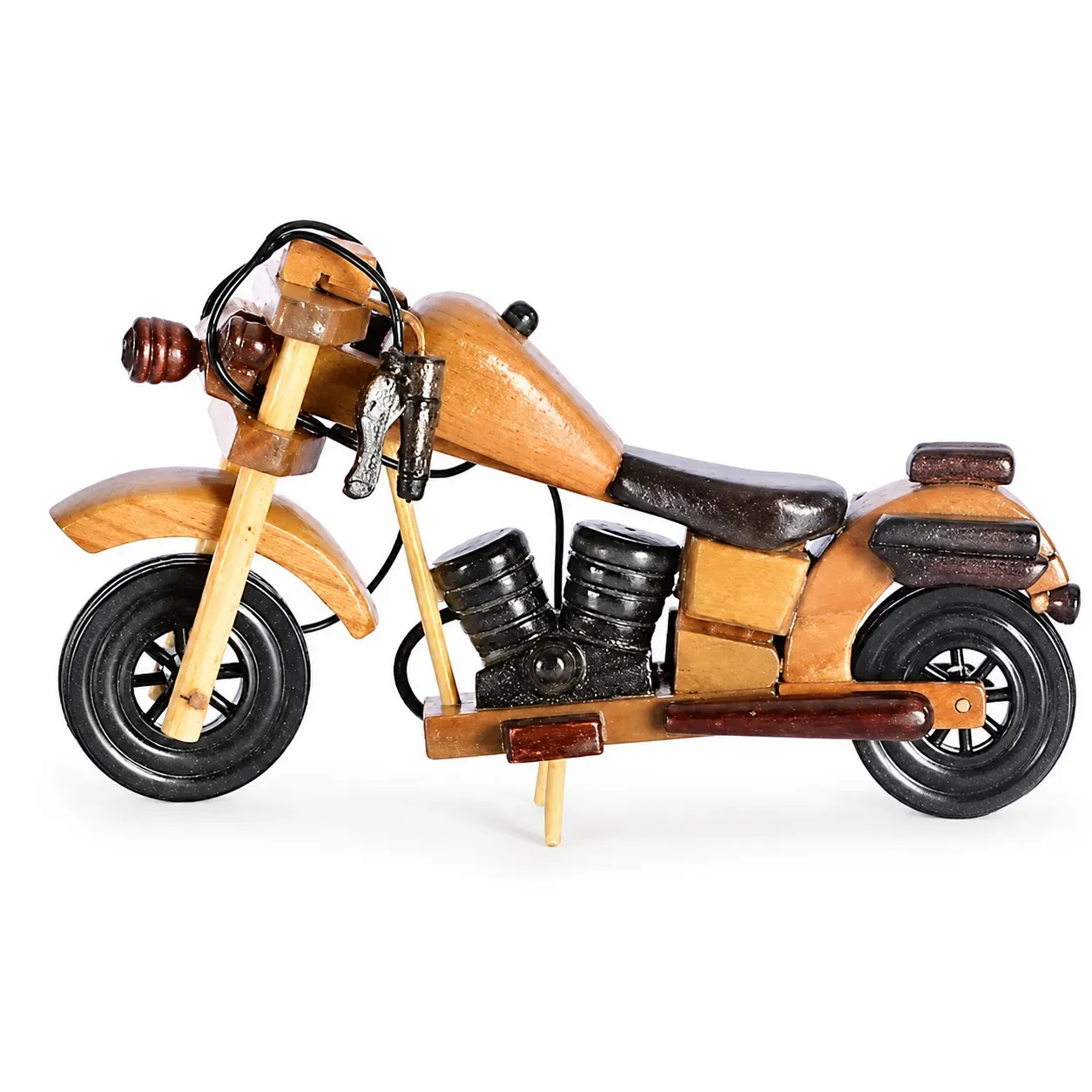 Wooden Royal Enfield Bike with Side Stand Handcrafted Decorative Model for Bike Enthusiasts, Unique Home Decor, Craftsmanship, for Motorcycle Lovers Brown