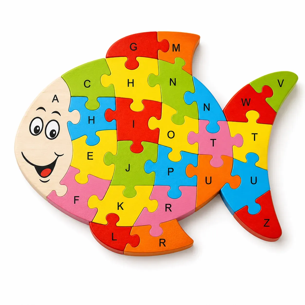 Wooden Shaped Colored Fish Puzzle for Kids to Learn Letters and Numbers Brain Games for Children with Easy Learning Numbers, Early Educational Learning